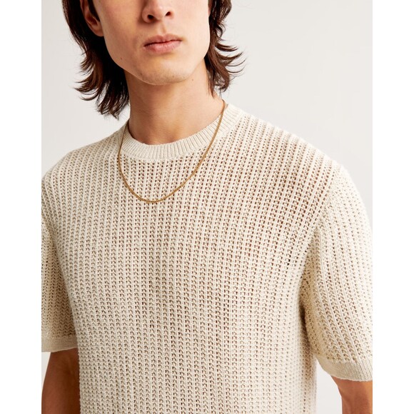 Size S - Abercrombie & Fitch Men's Stitched Sweater Tee, Cream New Without Tags - Picture 1 of 8